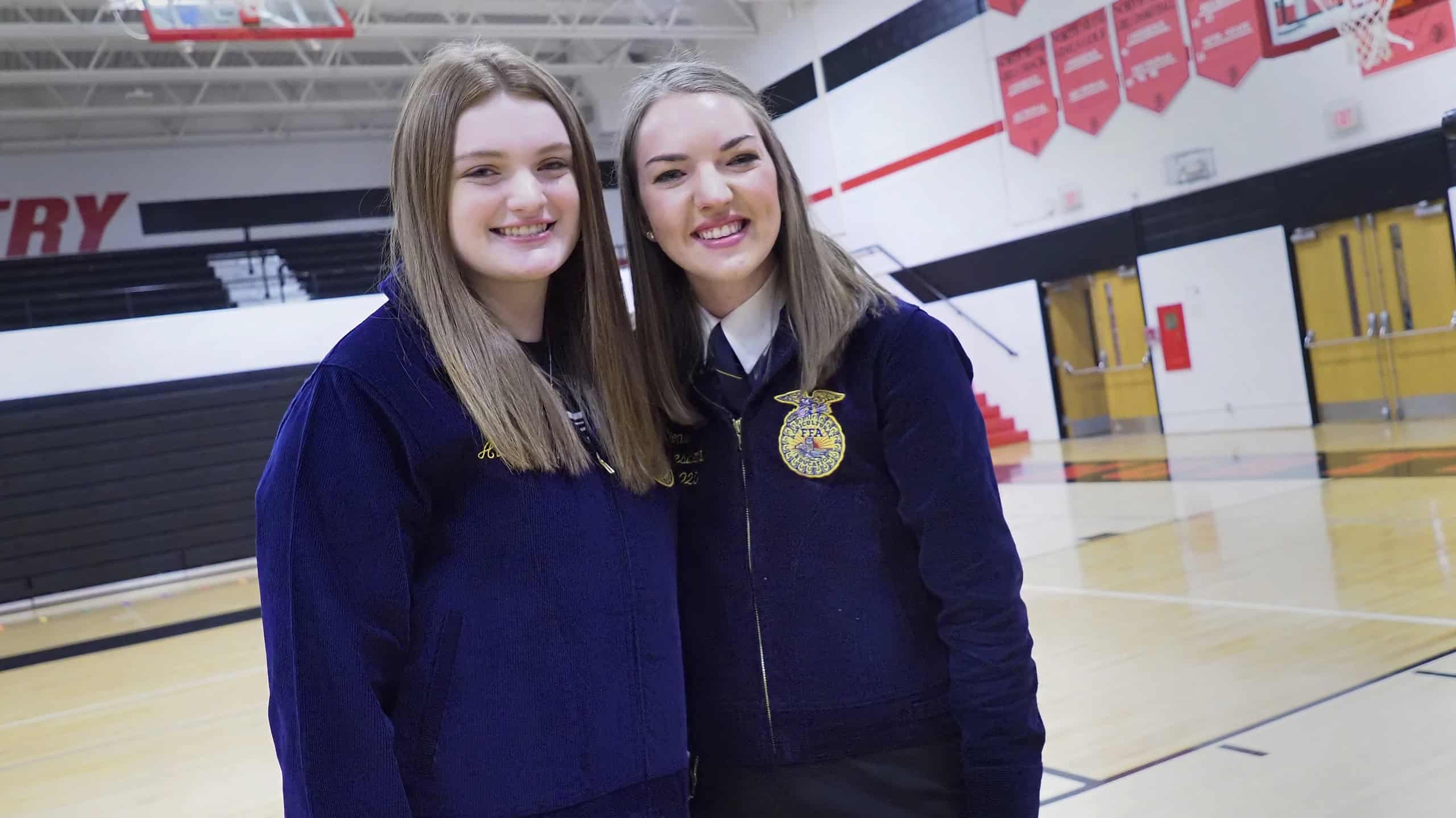 In 2020, Allison Burns (left), a then sophomore North Miami County FFA member, received the 10,000th FFA jacket awarded through the Give the Gift of Blue program.