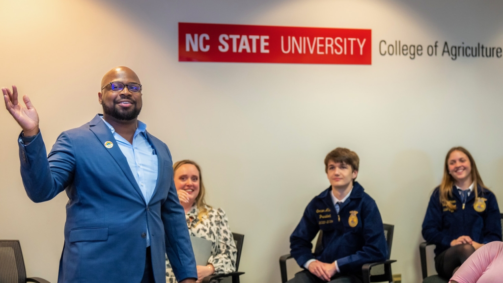 Agriculture teacher Keonte' Edmonds (far left) encourages student teachers and FFA members to have fun, build relationships, find a work/life balance and stay organized.