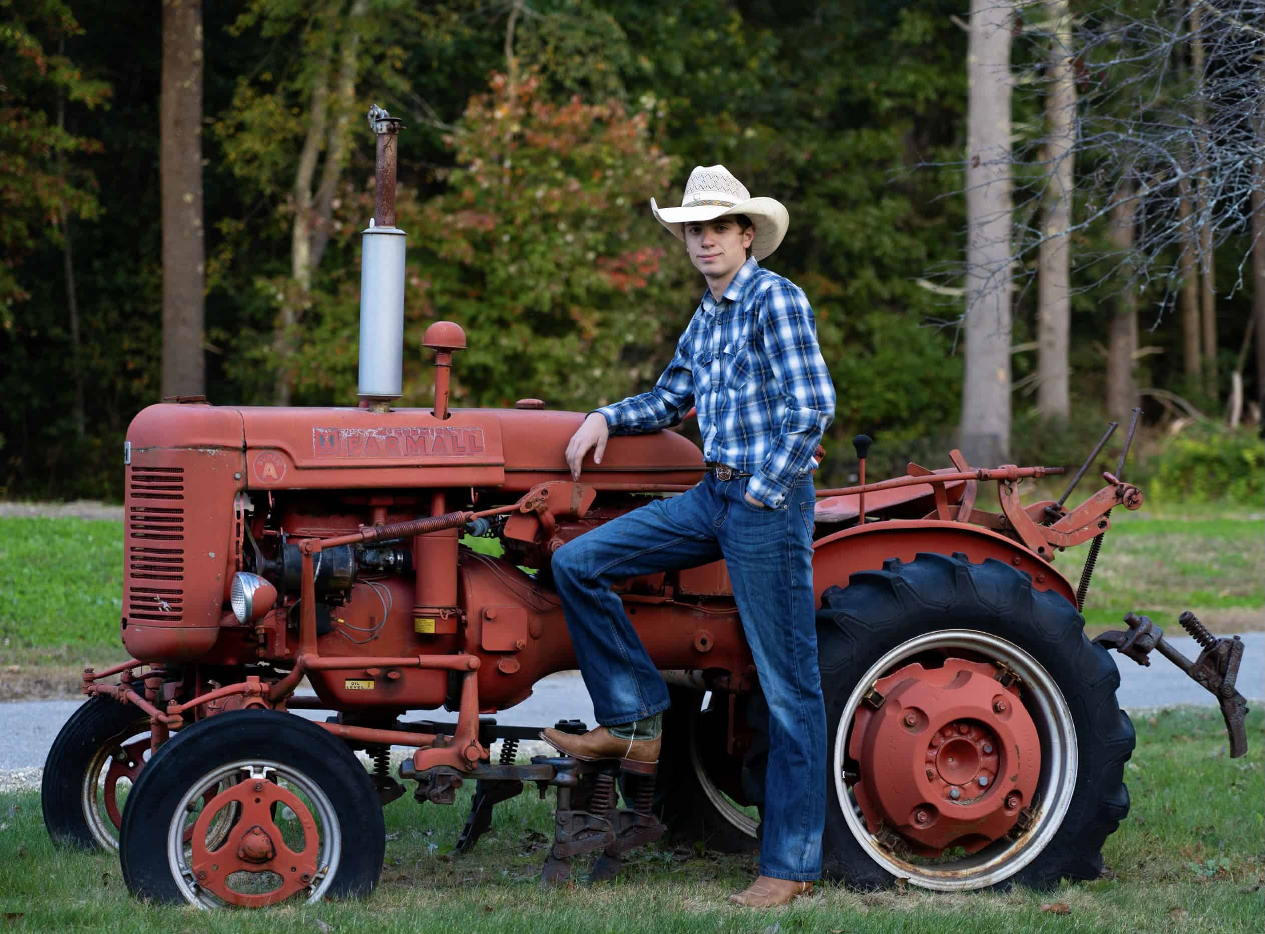 Uilleam Harper on his family's farm in Lancaster, Mass.