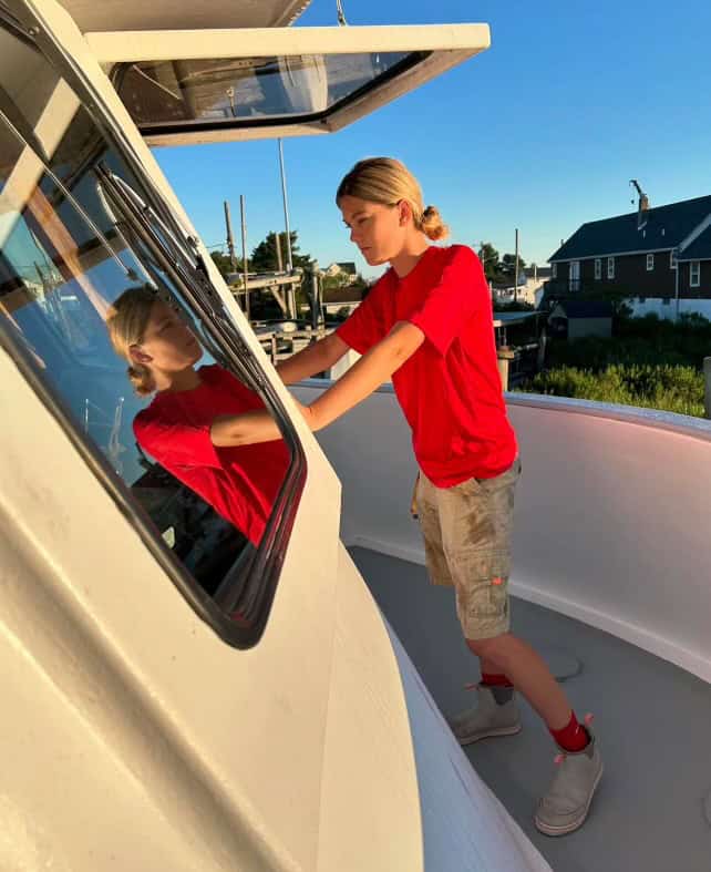 Kent-Teichmann at work on charter fishing boat named The Captain’s Lady.