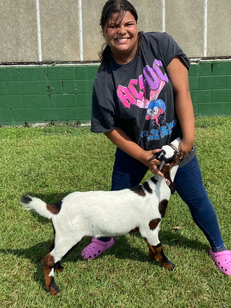 Nevaeh Locklear practices for the show season with one of her goals, Dolly.