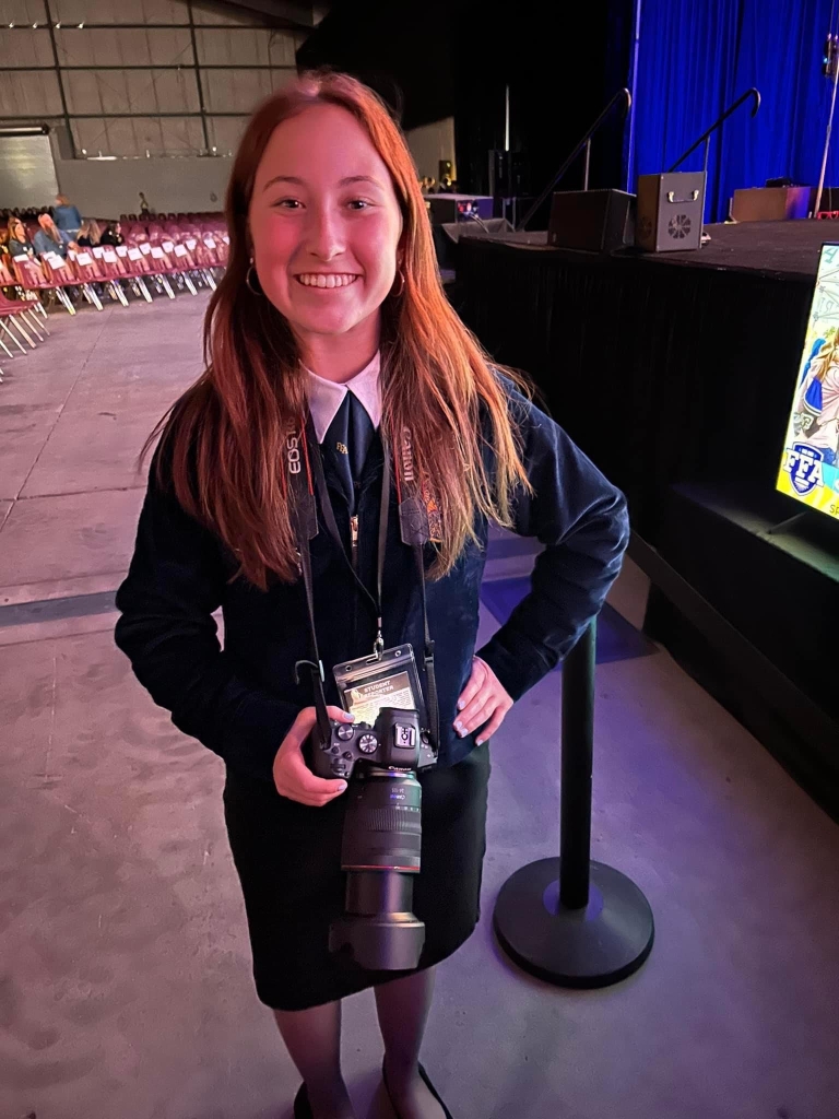 Alexis White works as a reporter during the Ohio State FFA Convention.