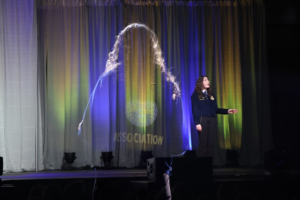 Courtney Taibi addressing the crowd at the New York FFA Convention.