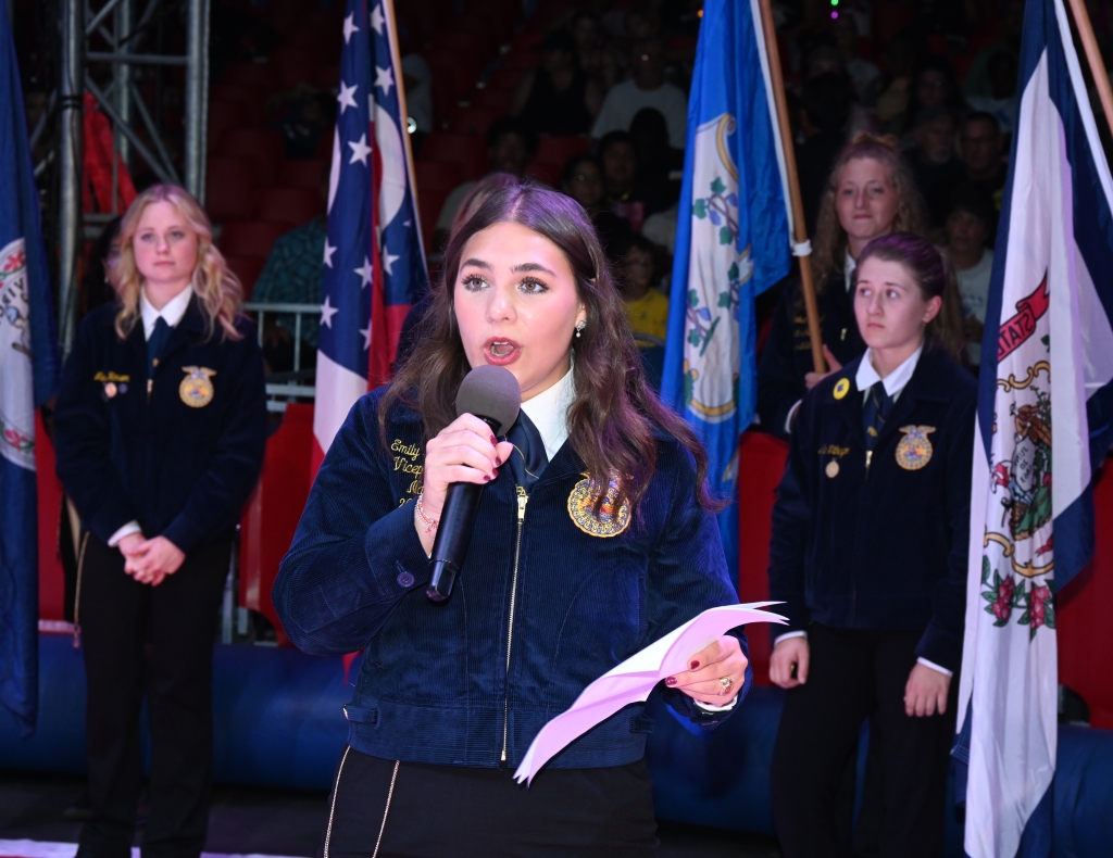 Emily Gossett addressing the audience during the 2024 Star Recognition Ceremony at the Big E. Photo Credit: Eastern States Exposition