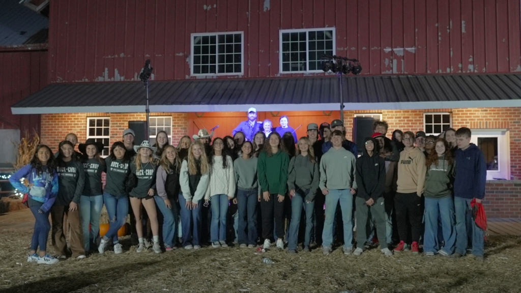 Yorkville Christian FFA members enjoy their private, on-farm concert from Hailey Whitters, a part of their prize as winners of the Rock the Crop sweepstakes by Firestone Ag. Photo courtesy of Firestone Ag.