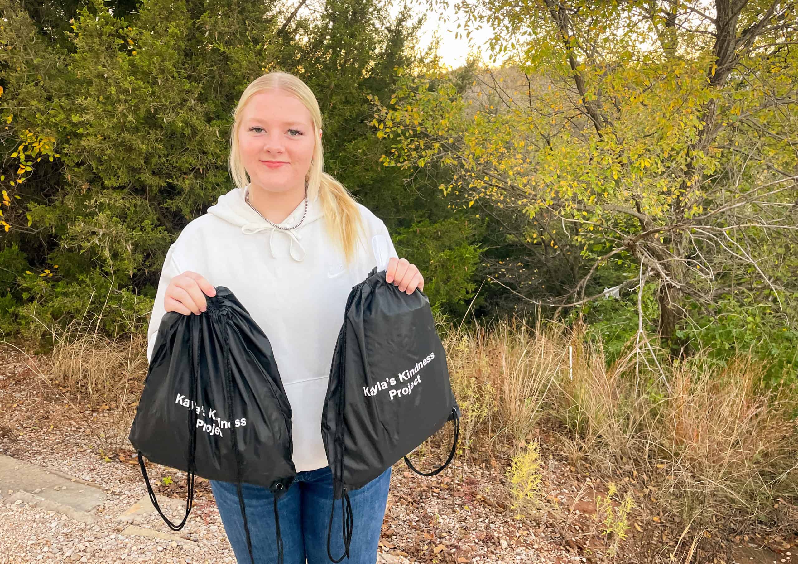 Kayla Leeper with her kindness bags.