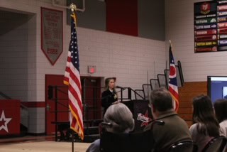 FFA member Josi Balon introduces one of several guest speakers throughout the Veterans Day program.