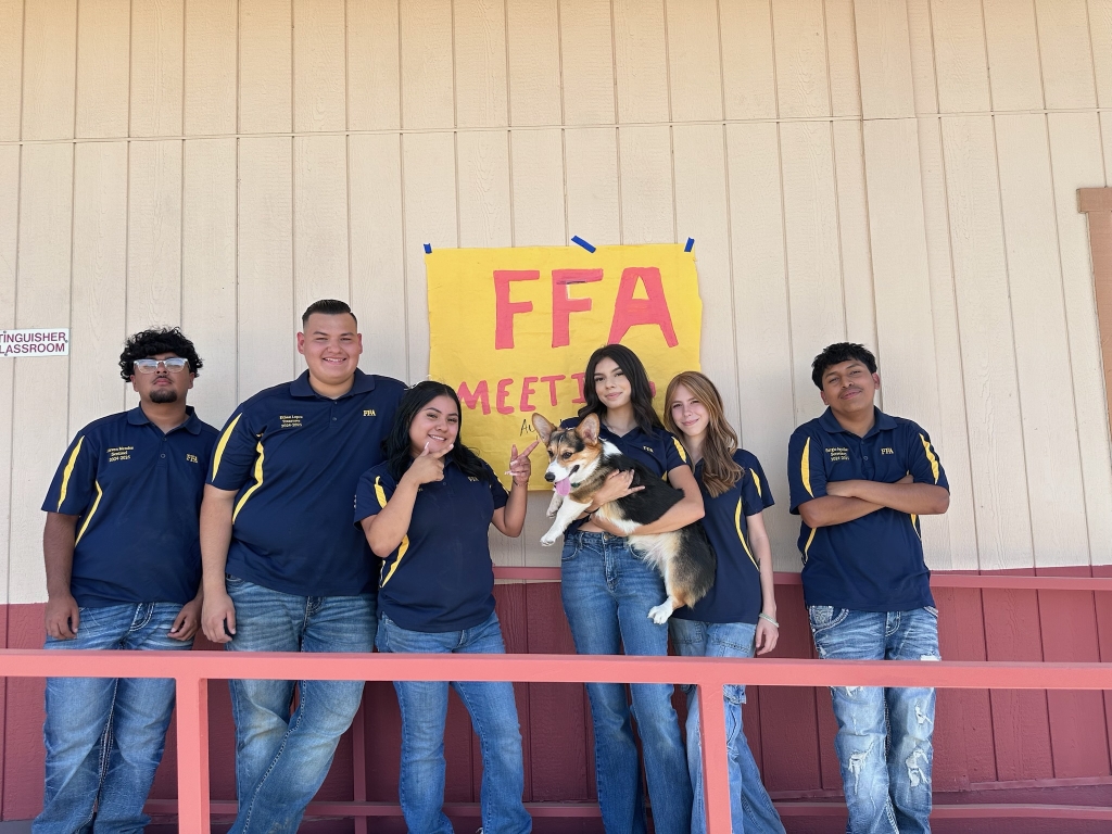 Orosi FFA officers from left to right: Sentinel Steven Mendez, Treasurer Ethan Lopez, Reporter Sarai Pantaleon, President Aolani Serrano, Vice President Kelly Bennet and Secretary Sergio Aguilar.