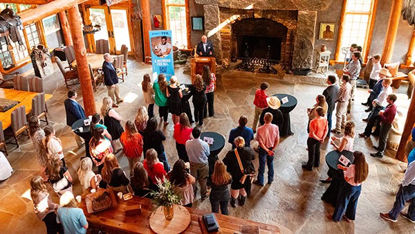 Image of group gathering from above