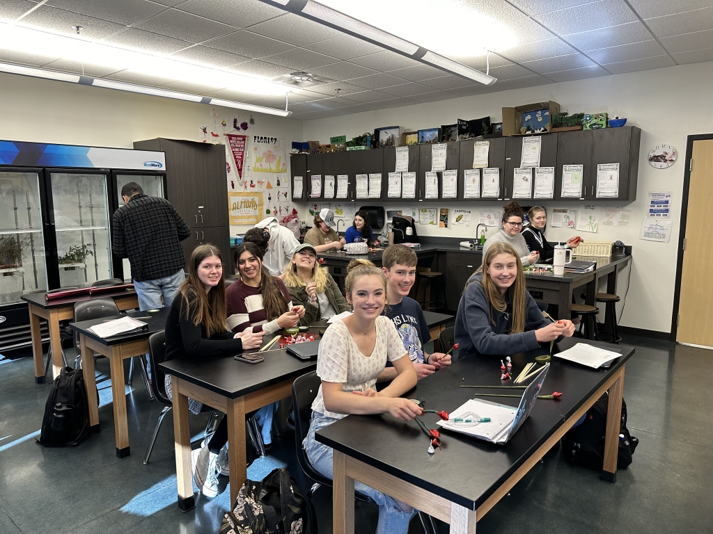 CORE Butte FFA members hard at work making candy flowers.