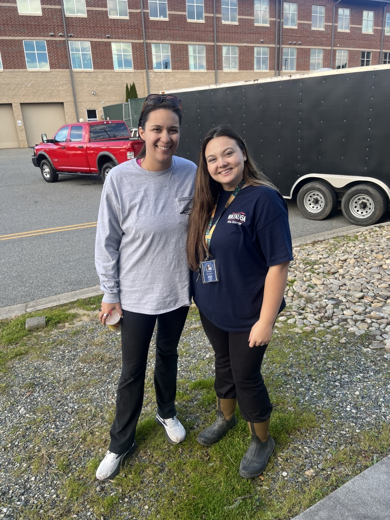 West Carteret High School FFA advisor Jordan Lopez (left) and Watauga FFA advisor Haylee Bare (right).