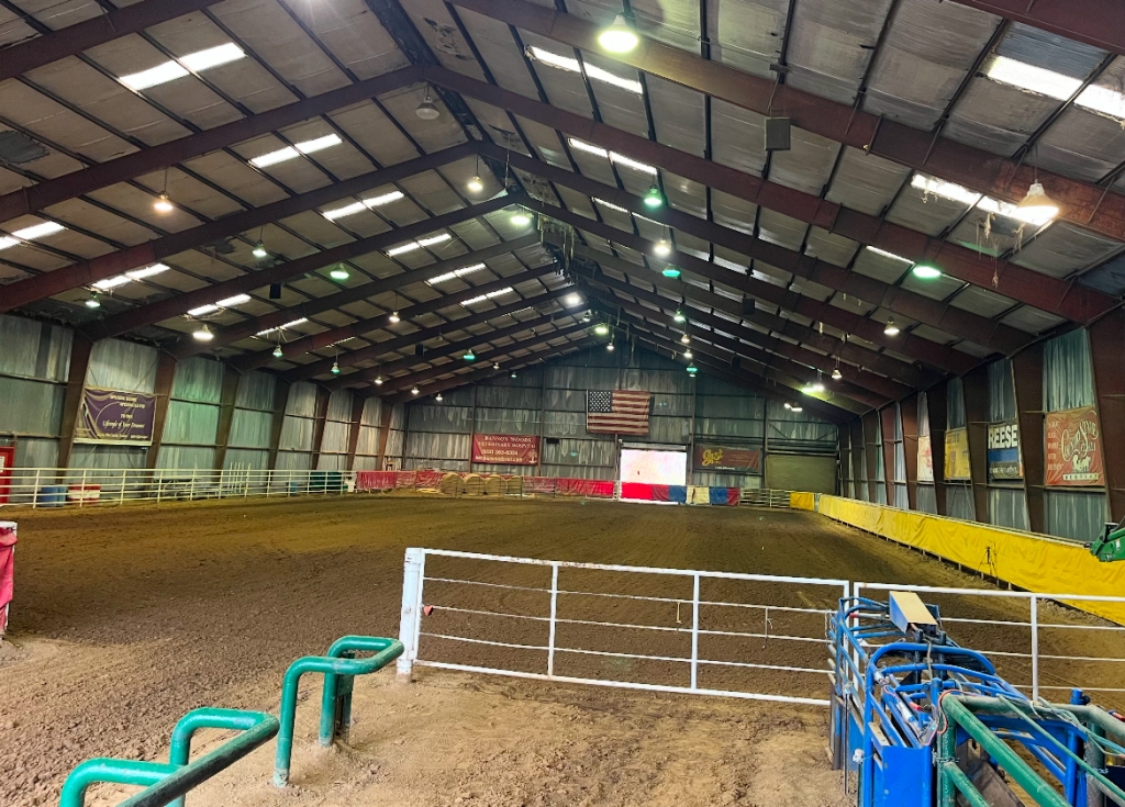 The Stewart family’s rodeo arena in Indiana.