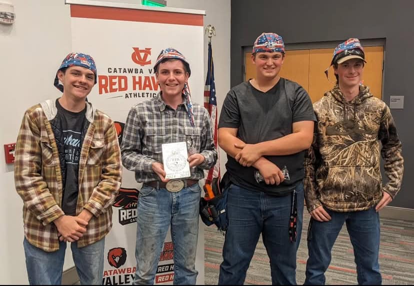 Members of the Davie County FFA Agricultural Mechanics CDE team include Matthew Ramsey (far left) Lochan Holcomb (left center), Cole Anders (right center) and Ty Anderson (far right).