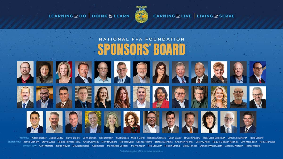 Photo of the 2025-26 National FFA Foundation Sponsors Board.