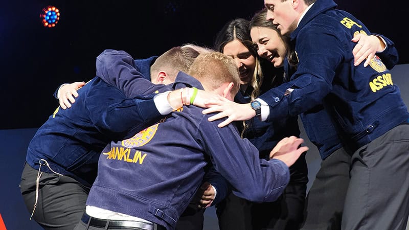 The 2024-25 National Officer team huddles up after their election.