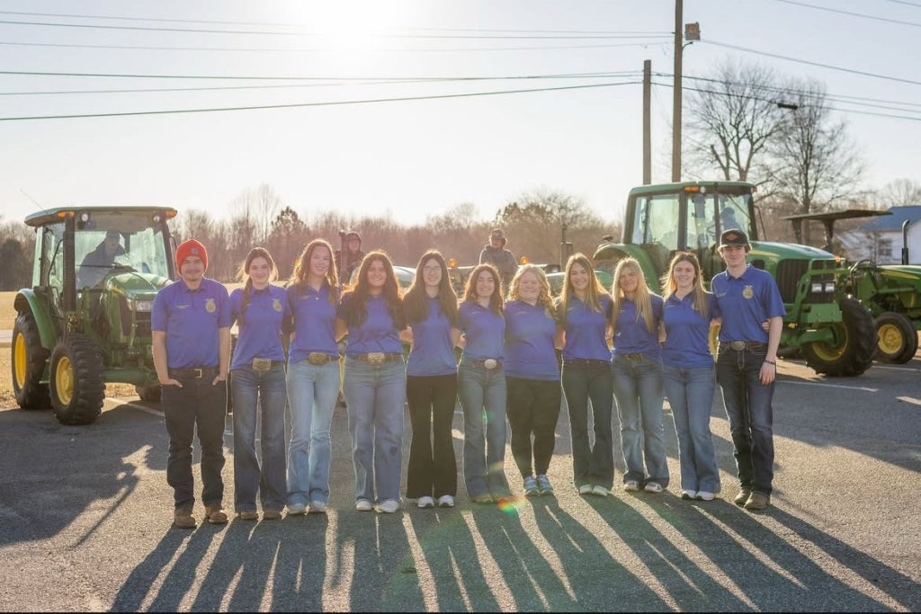 West Rowan FFA members Thurman Floyd, Grayce Moore, Mollie Sullivan, Avery Jenkins, Melanie Greer, Emry Starnes, Morgan Davis, Reagan Helmbold, Virginia Walser, Savannah Meadows and Isaiah Leonard host their chapter’s annual Drive Your Tractor to School Day.