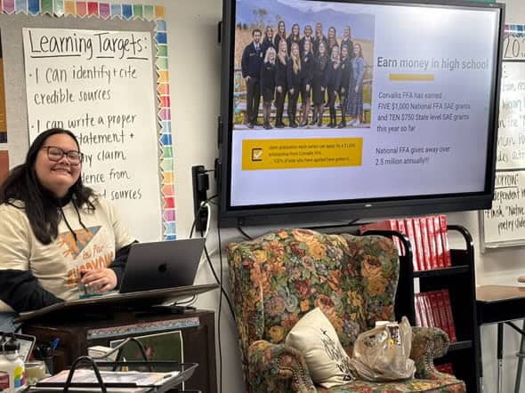 Tangia Bumgarner teaches about the Corvallis FFA Chapter.