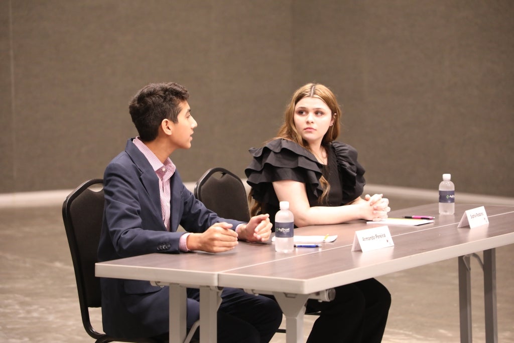 Cinco Ranch FFA members Armando Pereira (left) and Sophia Robbins (right) placed in the top 16 during the 2024 SOFA Challenge. Photo courtesy of Texas Farm Bureau.