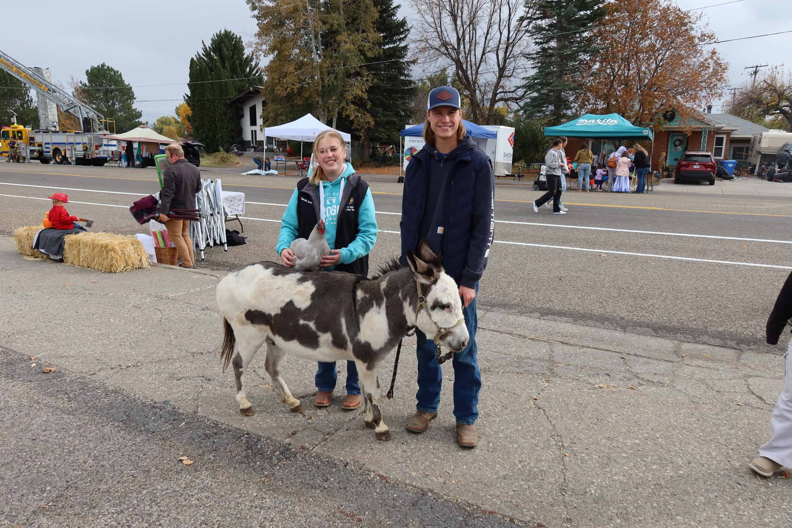 Sarah Jones and Dillan Lerwill with their animals at Treats on the Streets.