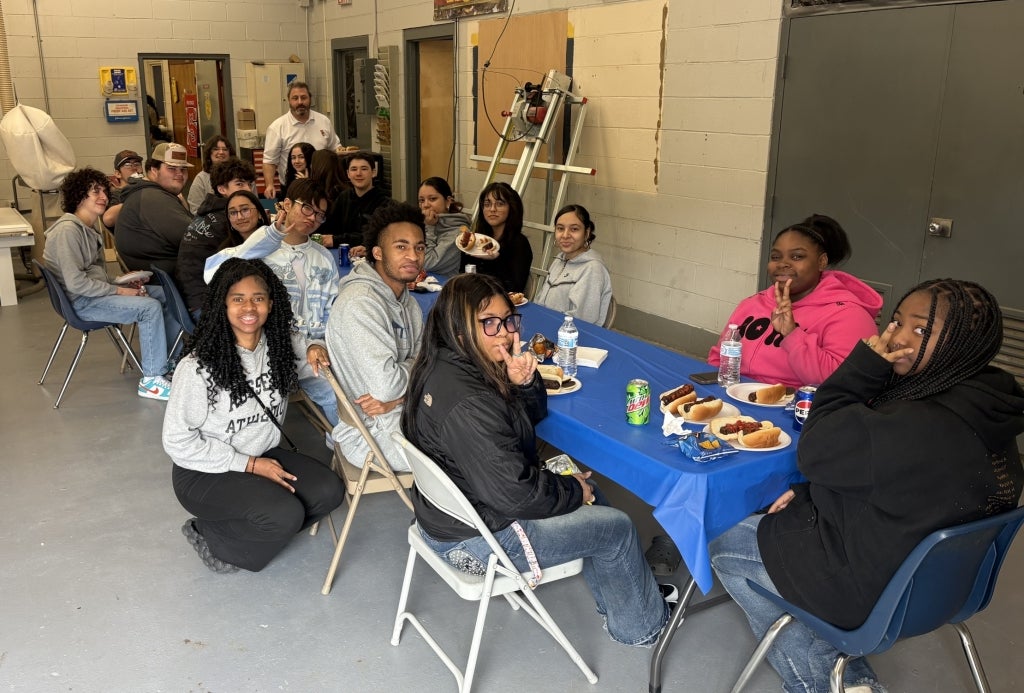 Southern Guilford FFA members gather at their chapter’s popular hot dog lunch event.