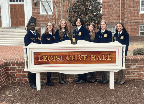 The 2025 Odessa FFA parlimentary procedure demonstration team and Chapter Parlimentarian Ferdinand Agypong (far left).