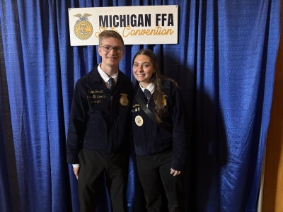 Cornett (left) and Carley Graves attend state convention.